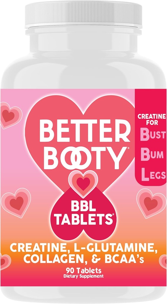 Better Booty BBL Tabletleri - Kretine Monohidrat, L-Glutamine, Collagen ve BCAA's (90ct) ile Kadınlar için Karmaşık Tamam