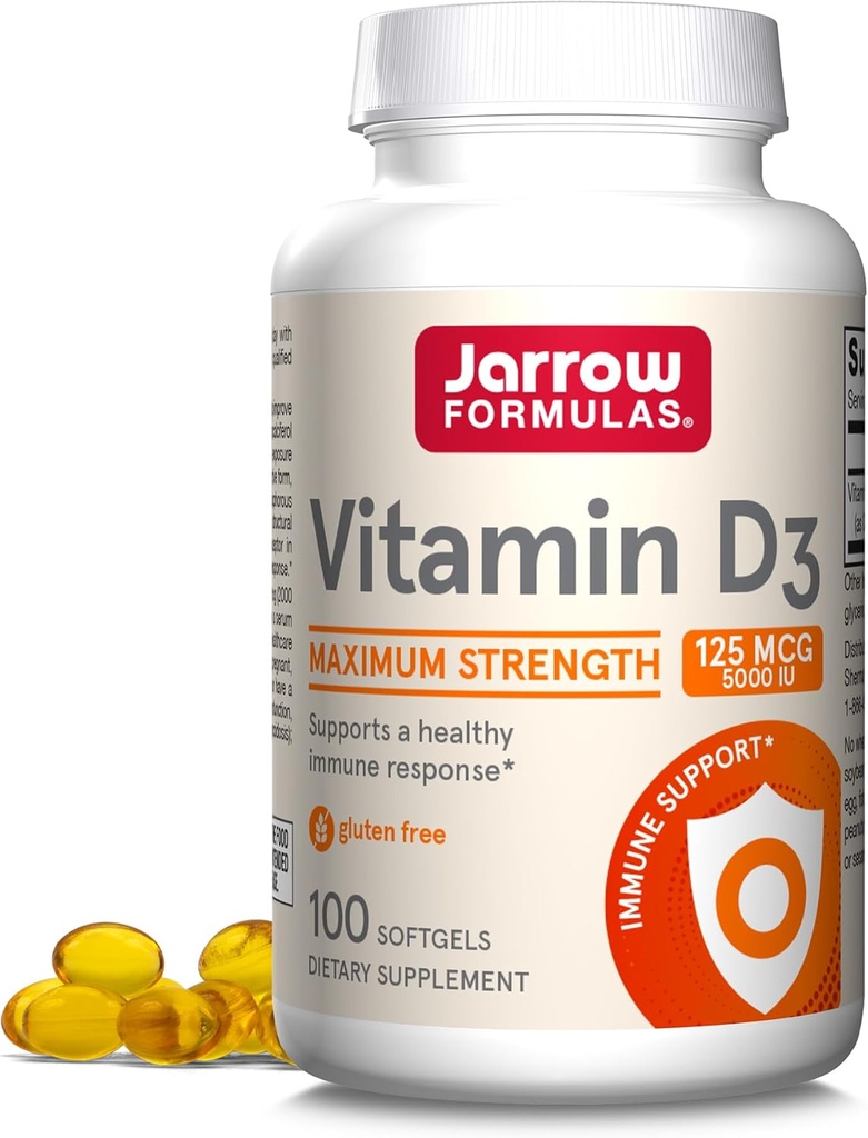 Jarrow Formulas Vitamin D3 125 mcg (5000 IU) - 100 Hizmet (Softgels) - Bone Health, Immune Support &uba Metabolism Desteği - D Supplement - D3 Vitamini - 5000 IU Vitamin D - Gluten Free