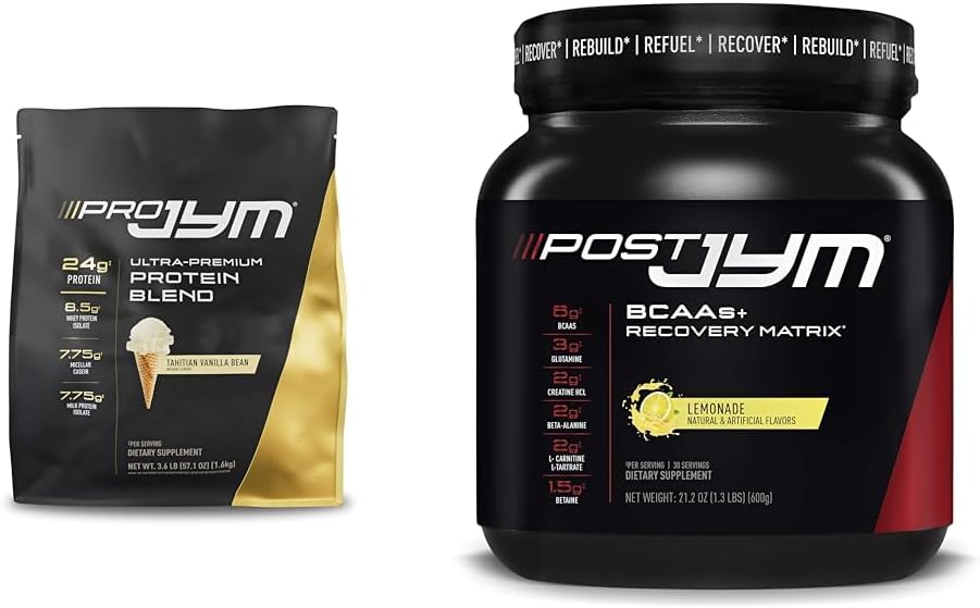 PRO JYM 45 σερβίρει σκόνη πρωτεΐνης & Post JYM Active Matrix μετά την προπόνηση συμπληρώματα