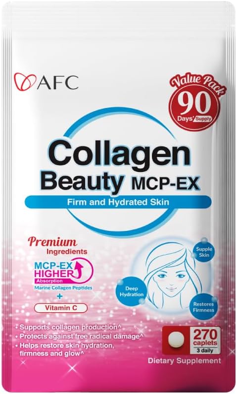 AFC Japonya Marine Collagen Beauty MCP-EX with Marine Collagen Peptide, 1.5X Diğer Collagen, Anti-Aging, Skin, Hair, Nails, Bone and Commons, for Women & Men, 90 Days Supply