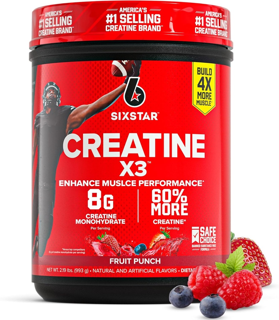 Six Star Tinatine Monohidrat Toz, X3 (Fruit Punch) - Flavored Kre Binası ve Performans için Kromat HCl Toz Monohidrat Tamam - Erkekler ve Kadınlar için Post Workout Supplement - 30 Hizmet