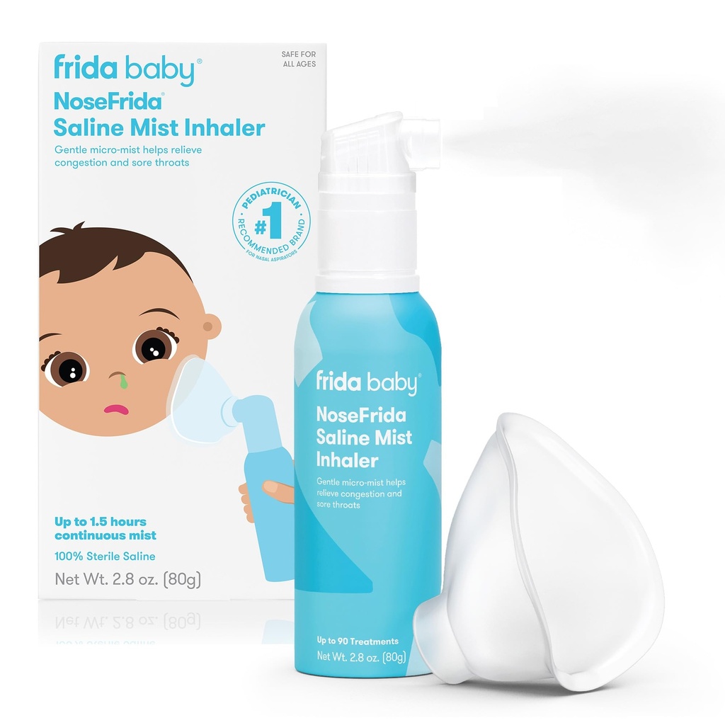 Frida Bebek NoseFrida Saline Mist Nasal Inhaler, Decongestant Sprey for Congestion & Anti Alerji Relief for Bebekler + Çocuklar, Nasal Saline Mix, Soothes Thingsy Nose & Sore Throat, Adds Maske