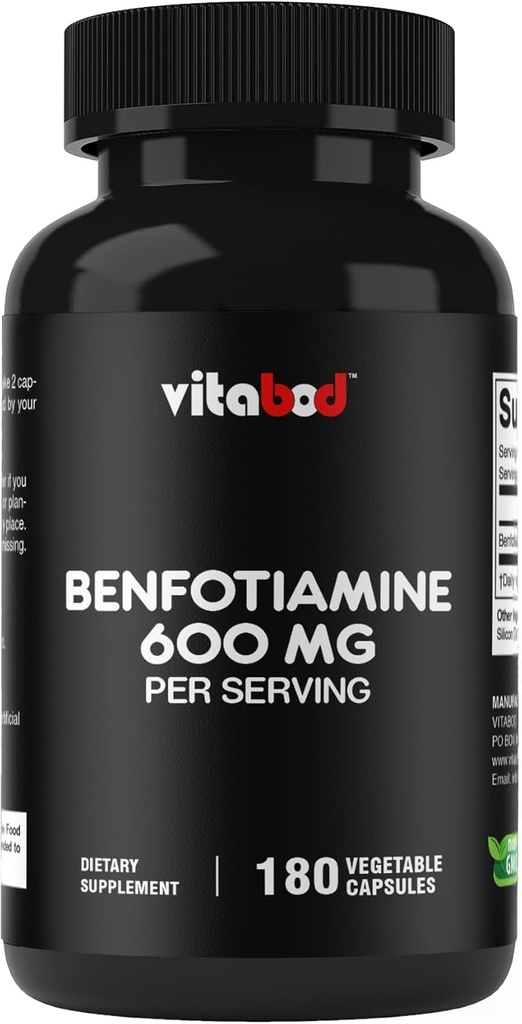 Benfotimin 600 mg – 180 Vejetaryen Capsules – Fat-plastik Vitamin B1 Supplement