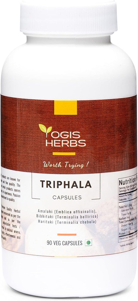 YOGIS HERBS Triphala Capsules Amalaki (Emblica Officinalis), Bibhitaki (Terminalia Bellirica) ve Haritaki (Terminalia Chebula) 90 Veg Capsules