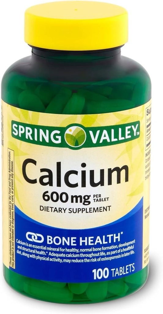 Spring Valley Calcium 600 mg, Δισκία Συμπλήρωμα διατροφής, Υγεία των οστών, 100 Count +