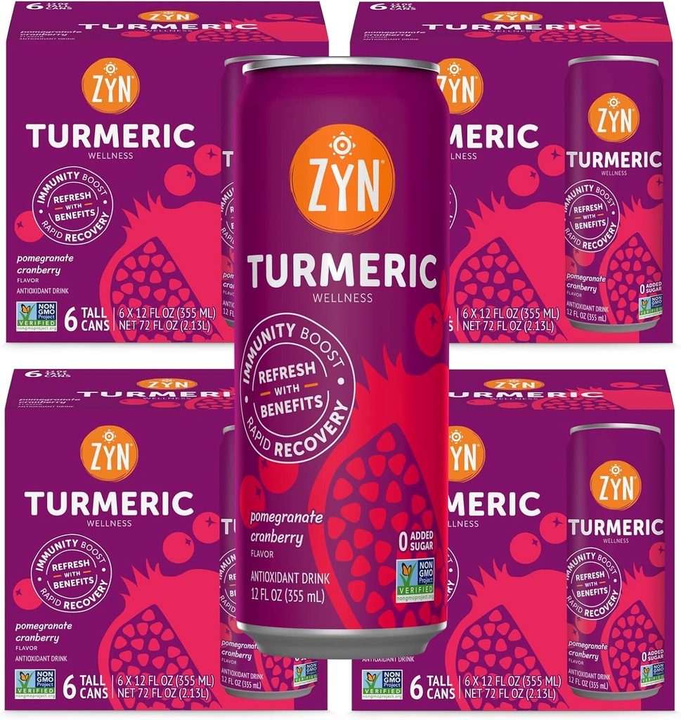 ZYN Turmeric Wellness Drink (24 Pack), Ρόδι Cranberry Γεύσεις Turmeric Curcumin Drink with Black Pepper, No Added Sugar, Low Carb & Low Calorie Drink, Καθαρή Εναλλακτική