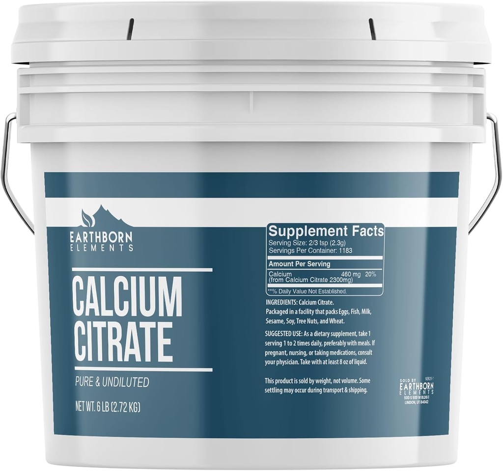 Earthborn Στοιχεία Ασβέστιο Citrate 1 Gallon Bucket, καθαρό & μη αραιωμένο, Εργαστήριο Επαληθευμένο (96 Ουγγιά)