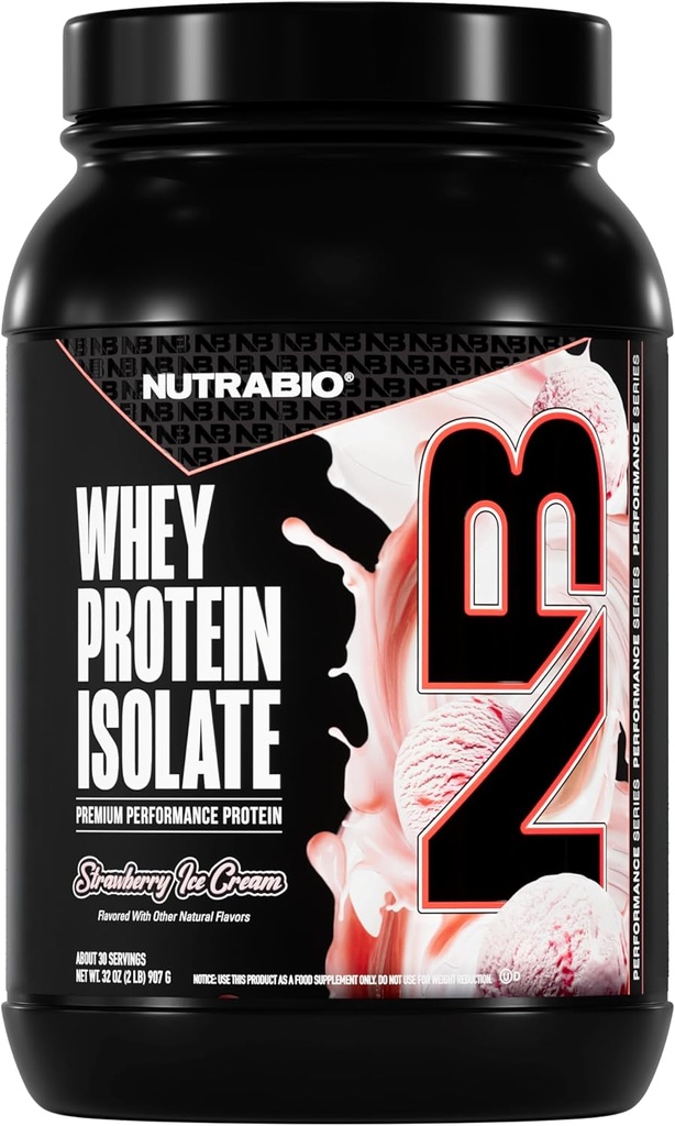 NutraBio 100% Whey proteini, Protein Tozu, Tamamlanan 25g Protein, Non-GMO, Soy & Gluten Free, Low Carb, Low Calorie Whey Protein Toz, Strawberry Buz Cream, 2 Lbs, Strawberry