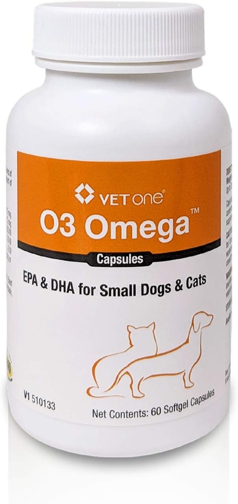 VetOne O3 Omega, Cats & Small Dogs - Essential Fatty Acid Support - Skin & Coat Supplement Supplement - 60 Capsules
