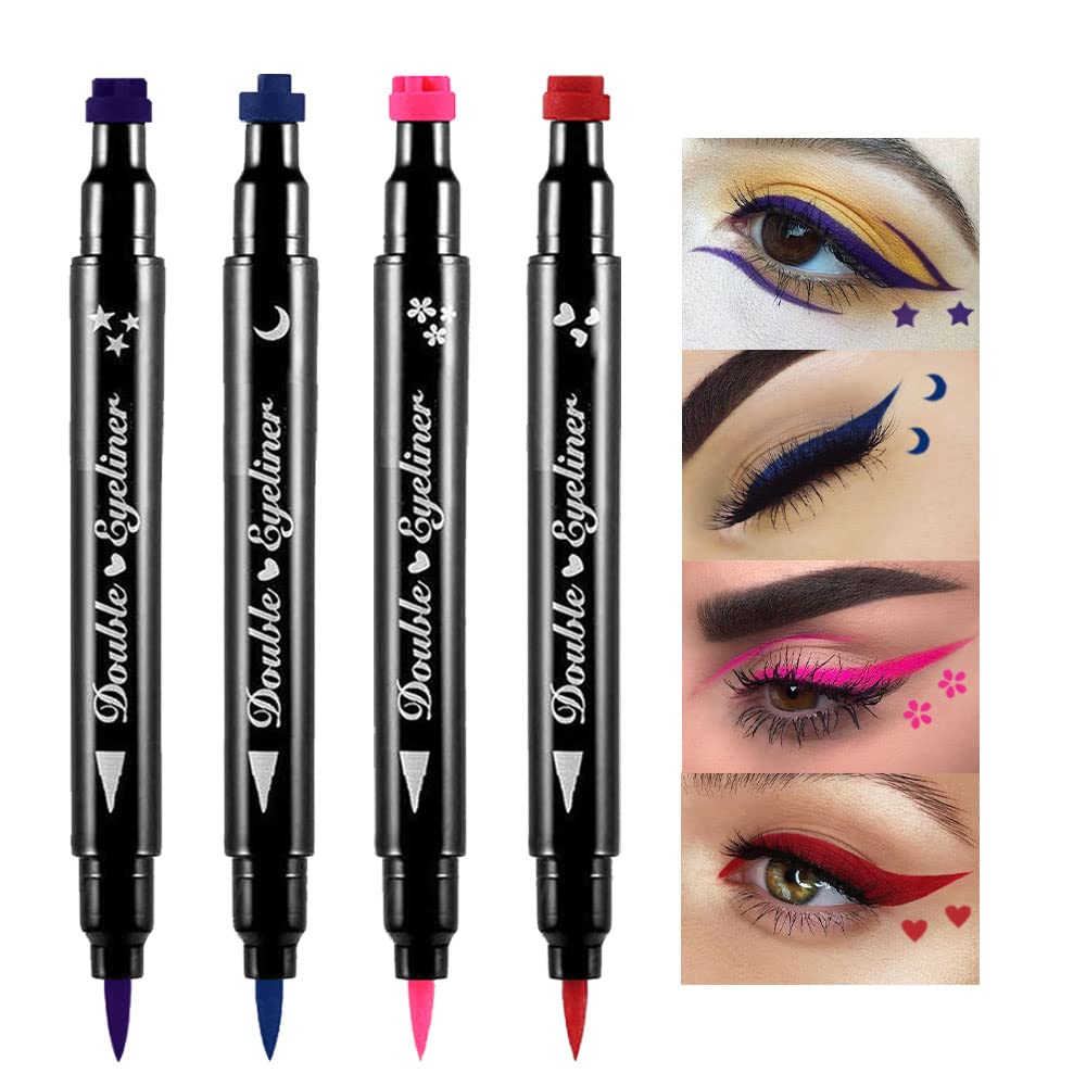 BINGBRUSH Διπλής όψεως Liquid Stamp Eyeliner Pen, Face Stamps Μακιγιάζ Εξαιρετικά Μαύρο Αδιάβροχο Slim Gel Felt Tip High Black Pigment Liquid Eyeliner & Seal retina para tips de gel (Πολύχρωμο)
