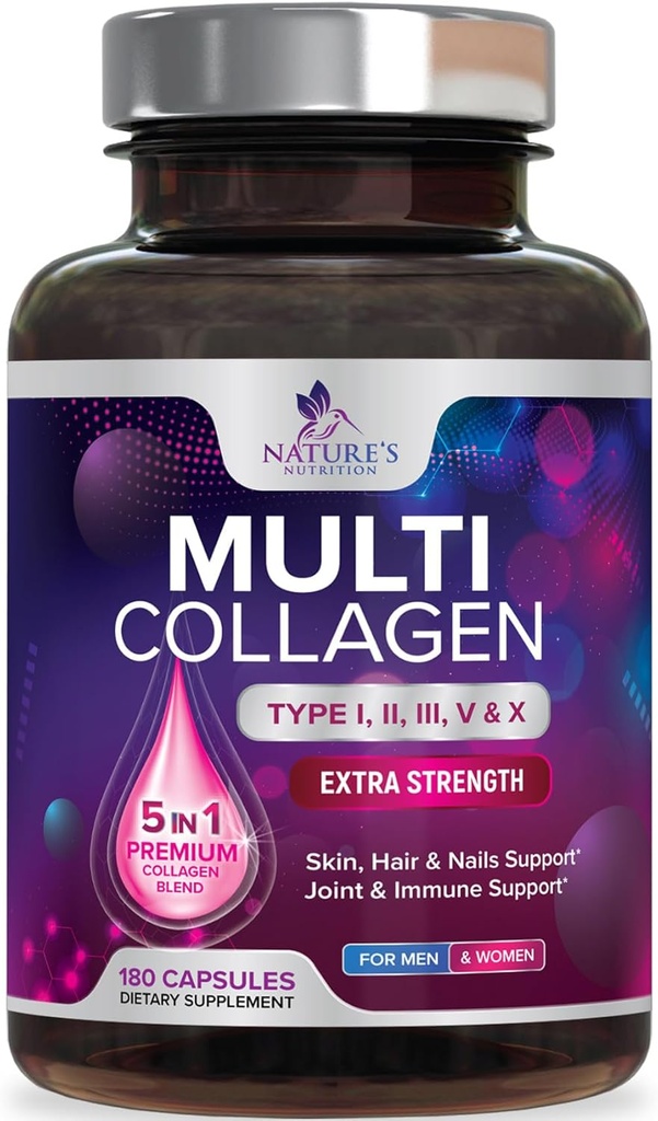 Multi Collagen Supplement 2400 mg - Tipler I, II, III, V & X Multi Collagen Pil Pills for Women & Men, Hydrolyzed Collagen Supplements, Hair, Skin, Nail, & Joint Support Supplement - 180 Capsules