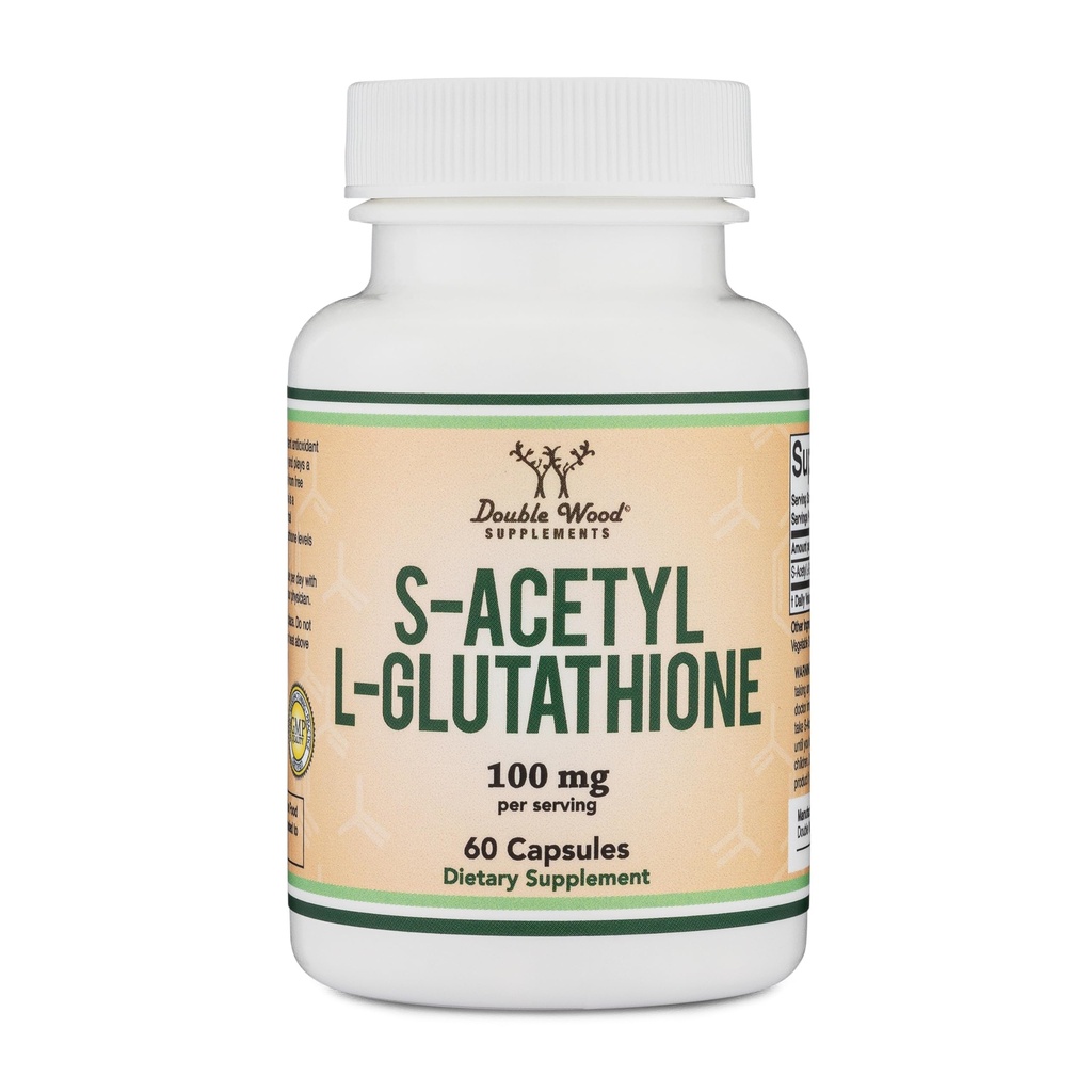 S-Acetyl L-Glutathione Capsules - 100 mg, 60 Kont (Acetylated Glutathione Antioksit - Glutathione ve Liposomal Glutathione, Non-GMO ve Gluten Free) Çift Wood tarafından