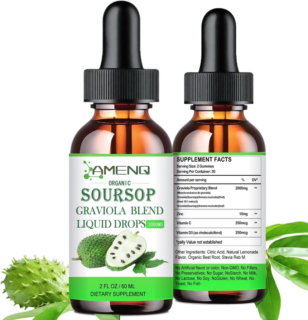 Soursop Bitters Sıvı, Organik Pure Soursop Leave and Fruit Extract w. Multivitamin Drops Natural Living Bitters P. Soursop Oil Edible for Immune & Energy, Antioxy, Colon Liver Detox, Gut Health