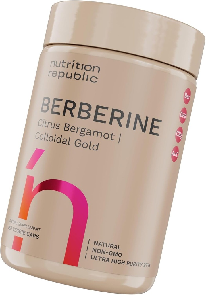 Συμπλήρωμα βερβερίνης 1500mg, Ultra High Potency Berberine Complex με Citrus Bergamot, Colloidal Gold & Berberine Hcl, Dihydroberberine Supplement