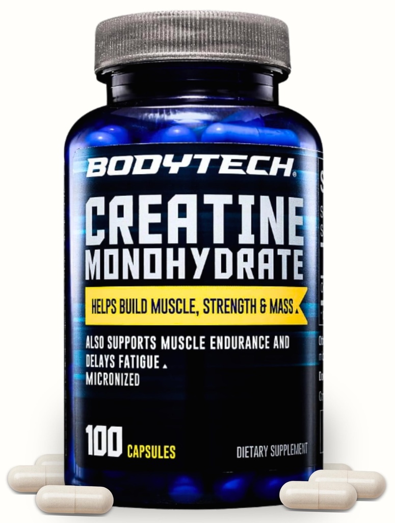 BODYTECH Kretine Monohidrat Capsules bir Micronized a Supports Muscle Strength, Mass ve Endurance (100 Capsules)