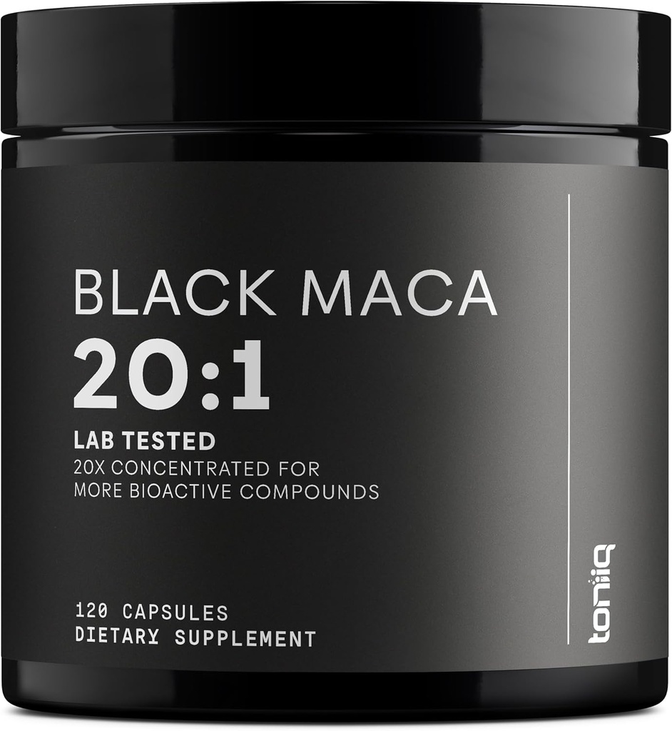 Black Maca Root - Ultra High Potency 20:1 Extract - Single Origin, Wildcrafted & Highly Interd - Third-Party Lab Tested - 120 Capsules