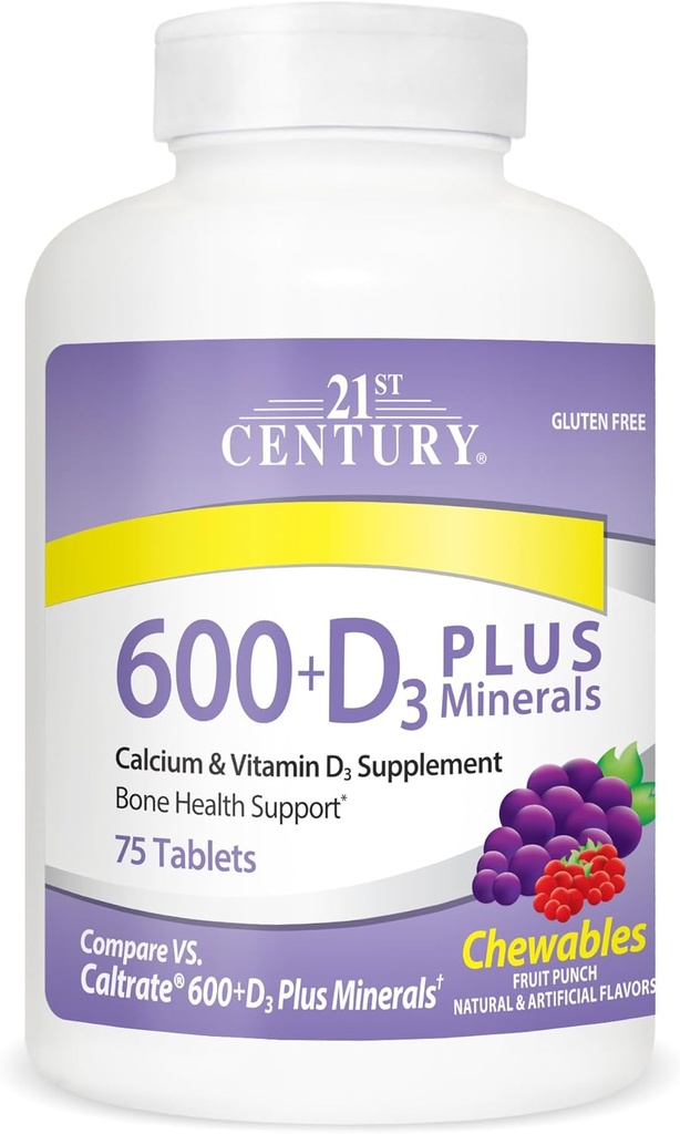 21ος αιώνας Ασβέστιο 600 mg +D Plus Ορυκτά Μασώμενα δισκία, 75 μέτρα