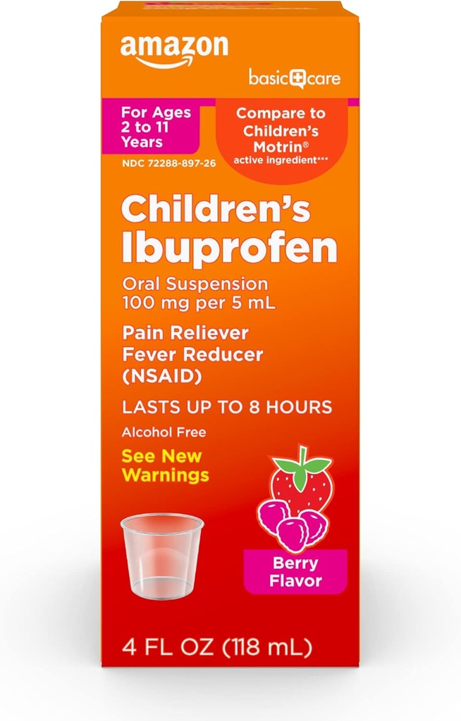 Temel Bakım Çocuklarının Ibuprofen Oral Suspension 100 mg, Berry, 4 fl oz (kısa 1)
