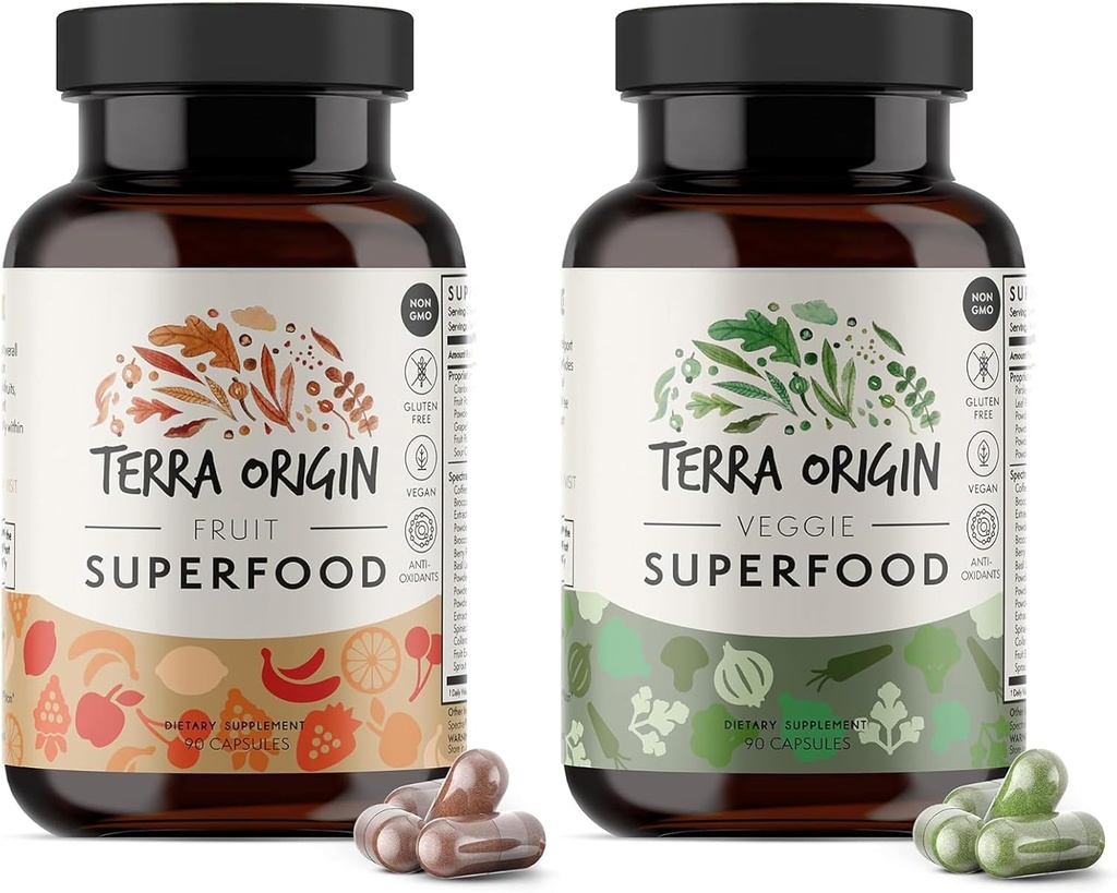 TERRA ORIGIN Meyve ve Veggie Superfood Supplement | 180 Vejetaryen Capsules | GMO, Gluten Free, Vegan Pills ABD'de gerçekleştirildi | Doğal Antioksitler Yetişkinler için (2 Pack)