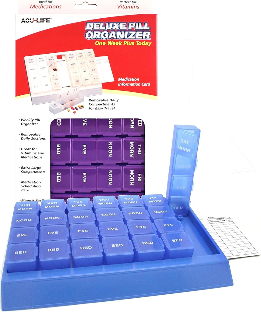 Acu-Life Weekly (7-Day) Pill Case, Medicine Planlayıcı, Vitamin Organizer, Pop-Out Karşılaştırmalar, 4 Times a Day, Easy to Use, Color May Vary, Faraday Free