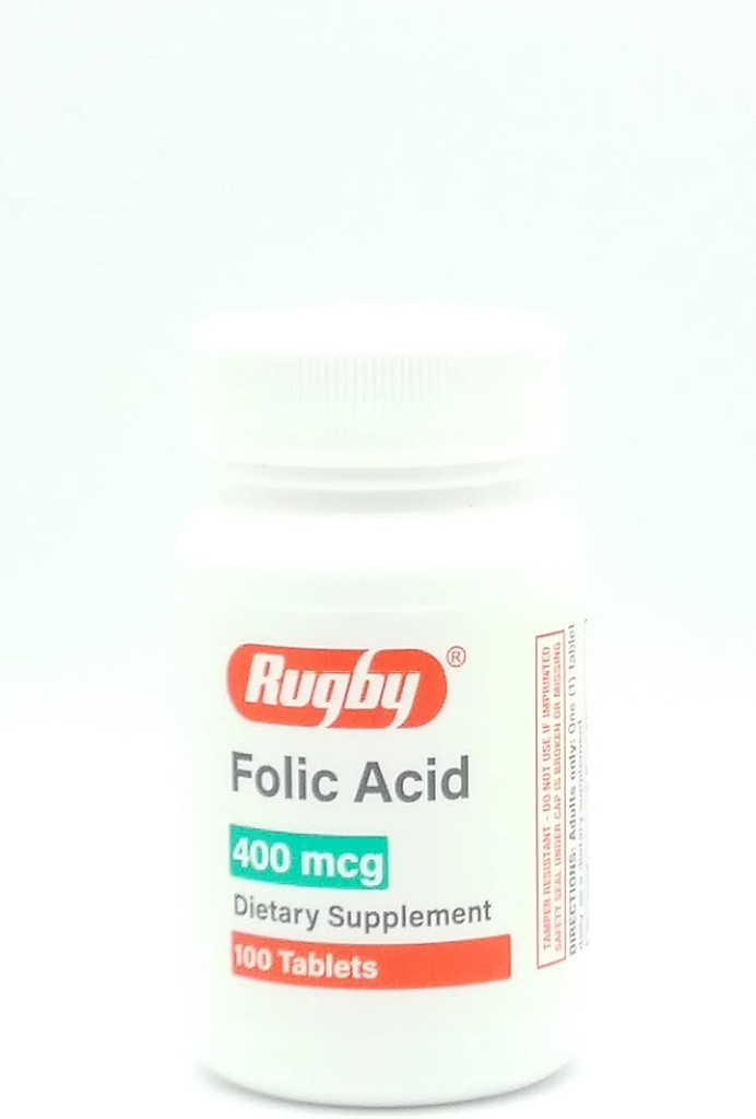 Rugby Laboratuvarları Folic Acid 400 mcg Vitamin B9 Folate Daily Diyetsel Supplement Gluten Free Supports Cardiovascular Health 100 Tabletler Sadece yetişkinler için sadece (Pazar 1)