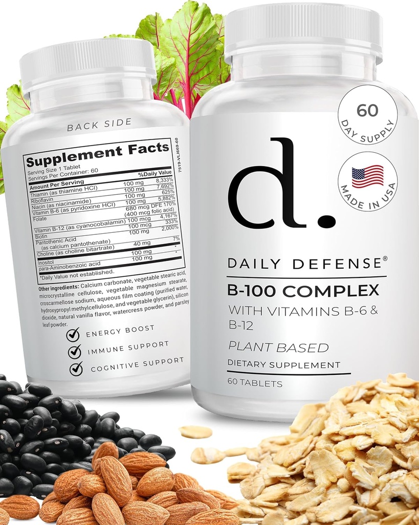 Erkekler ve Kadınlar B-100 Kompleksi Vitamin B-6, Vitamin B-12, Thiamin, & More - Plant Based Energy Supplements for Immune & Cognitive Support - 60 Tabletler