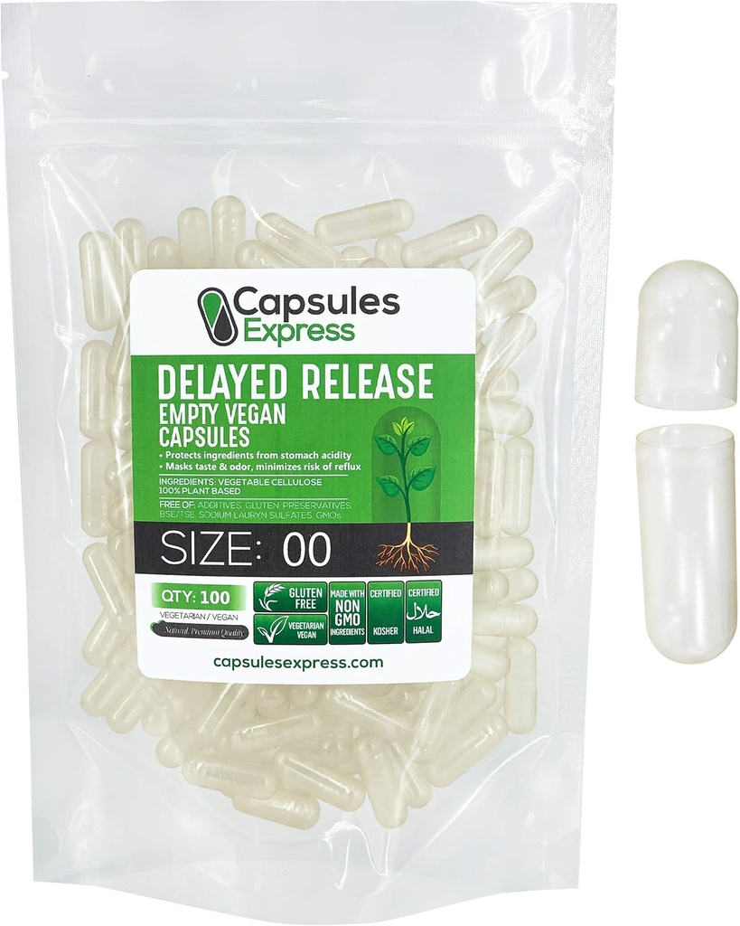 XPRS Nutra Gecikmiş Yayın Boyutu 00 Boş Kapsüller - 100 Kont Clear Boş Vegan Capsules - Getable Vegetarian Pills - DIY Sebze Capsule - Veggie Gel Caps For Do-It- Yourself Supplements