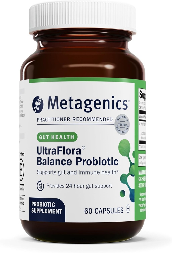 Metagenics UltraFlora Balance Probiotic - Ράφι-Stable Daily Gut Health Supplement for Digestive & Immune Support* - Μη ΓΤΟ & Χωρίς Γλουτένη - 60 Κάψουλες