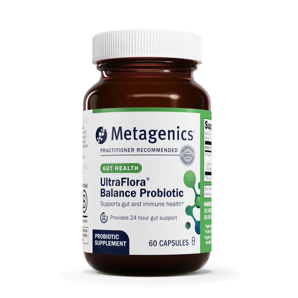 Metagenics UltraFlora Balance Probiyotik - Raf-Stable Daily Gut Health Supplement for Digestive & Immune Support* - Non-GMO & Gluten-Free - 60 Capsules