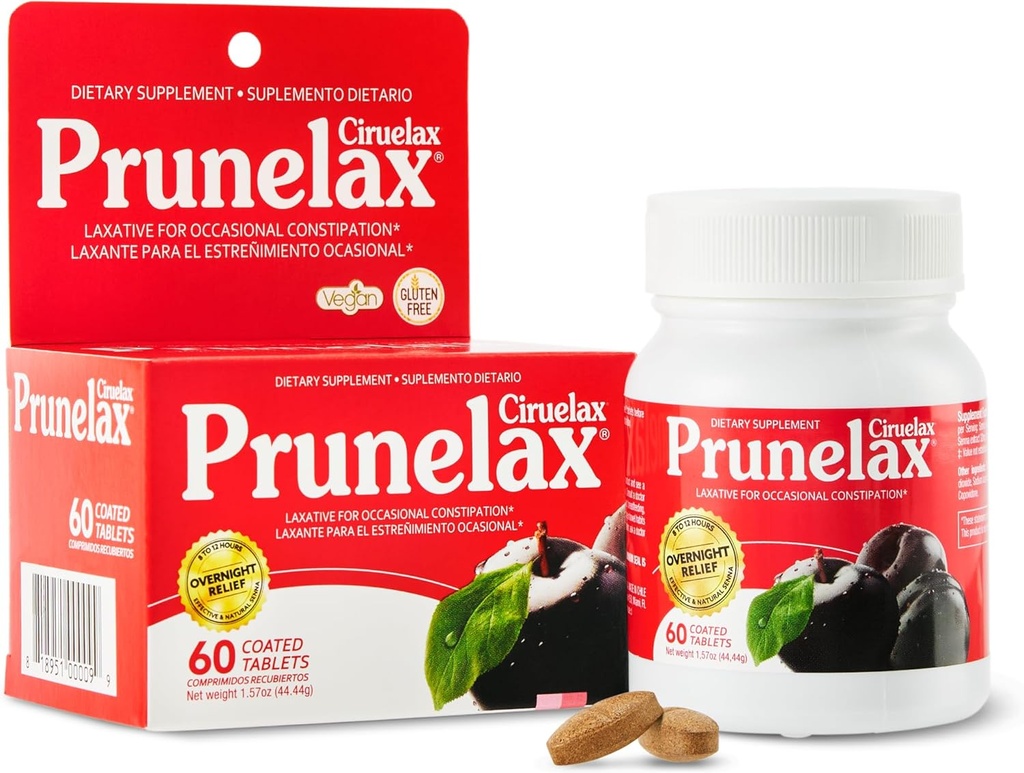 Prunelax Ciruelax Düzenli Kuvvet Laxative Tabletler - Occasional Constipation, Senna Extract, Vegan & Gluten-Free, Fast-Acting Gentle Relief - 60ct