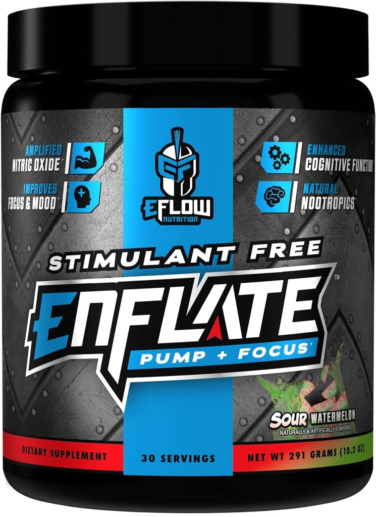 eFlow Nutrition Enflude Simulant Free Preworkout Supplement - Αντλία και Focus Nootropic Pre Workout Powder to Boost Focus for Men & Women - Ξηρά Καρπούζια (30 Servings)