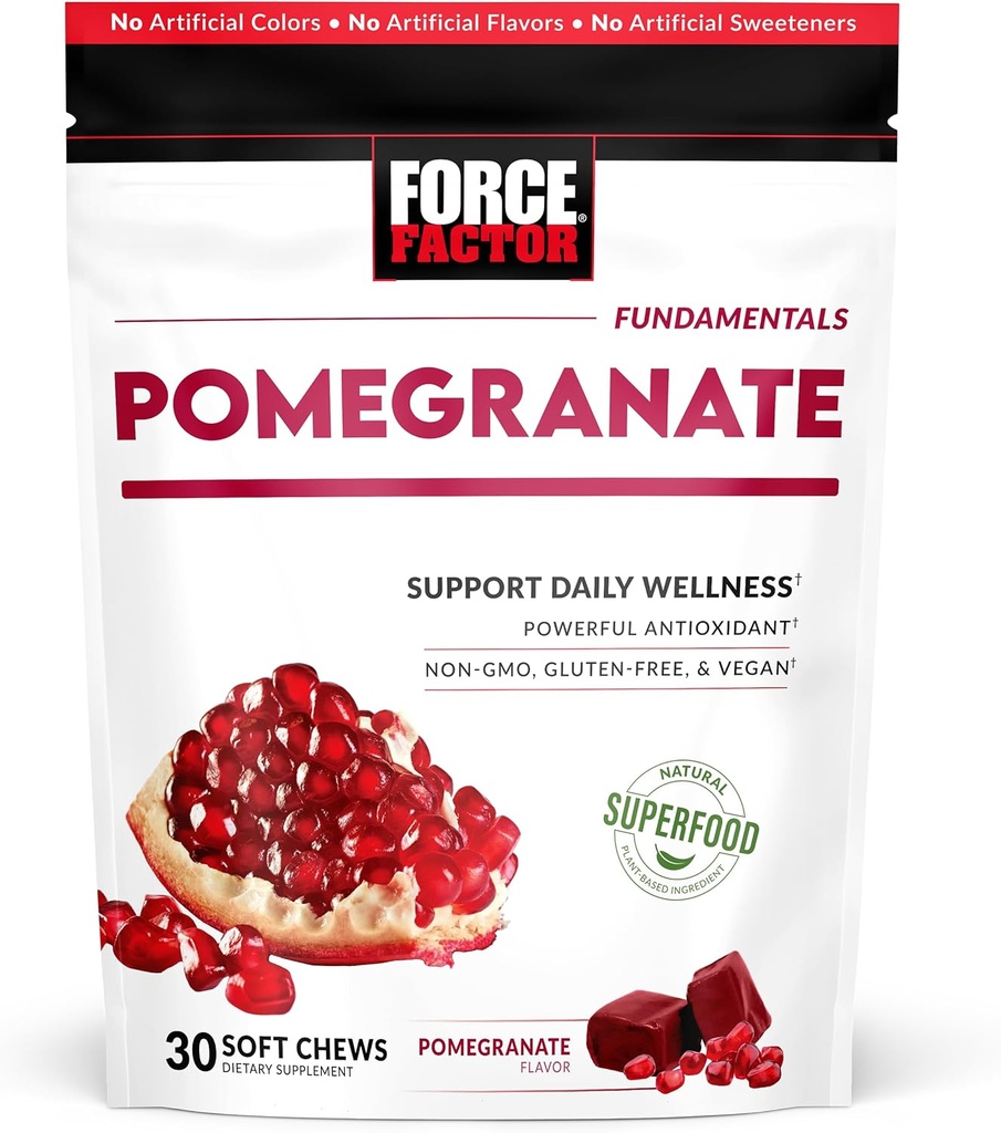 Sağlıklı Ağlama, Kalp Sağlığı, Kemik Sağlığı ve Beyin Sağlığı, Superfood & Antioksis Supplement, Non-GMO, Gluten-Free, Vegan, Pomegranate Flavor, 30 Soft Chews
