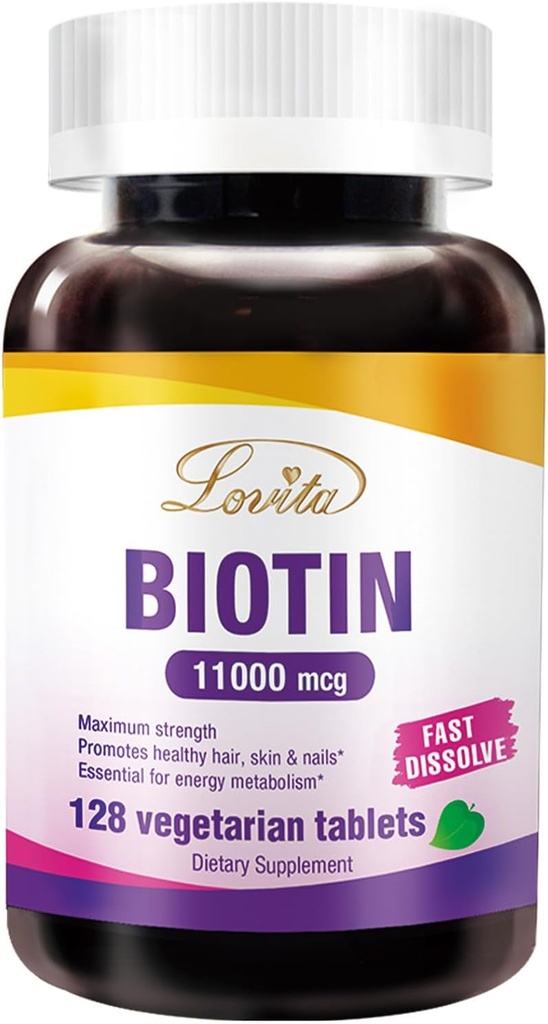 LOVITA en güçlü 11,000mcg Biotin: Hızlı-Dis çözme, Vejetaryen Tabletler - Kolay Absorbed, Gluten & Dairy-Free, 128 Vegan-Friendly Tabletler