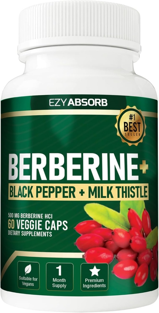 Gluten-Free Berberine 500 mg, 60 Veggie Capsule w/LA-3 AMPK Metabolic Activator