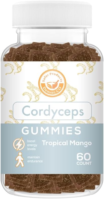 Cordyceps Mushroom Gummies - Enerjiyi Destekleyebilir, Endurance ve Stamina - Tropikal Mango Flavor - Vegan, Non-GMO, Gluten-Free, Gelatin Free - 60 Count