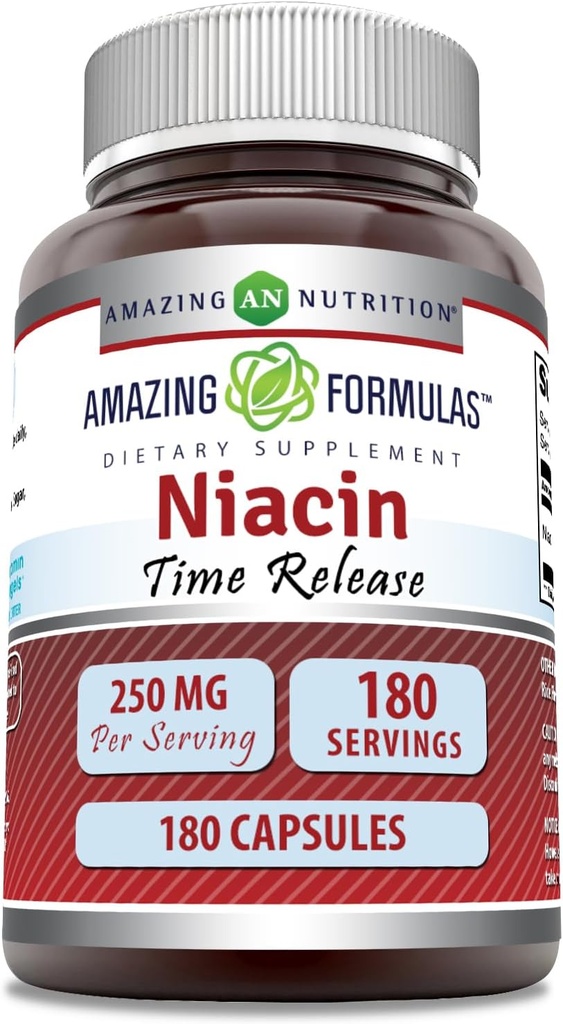 Amazing Formulas Niacin (Vitamin B3) 250 mg 180 Capsules Supplement | Non-GMO | Gluten Free | Made in USA