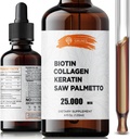 Υγρή βιοτίνη και κολλαγόνο – Συμπλήρωμα μαλλιών, δέρματος & νυχιών με 10.000 mcg Collagen, 5.000 mcg Biotin, 5.000 mcg Keratin & Saw Palmetto – Made in USA, 4 fl oz