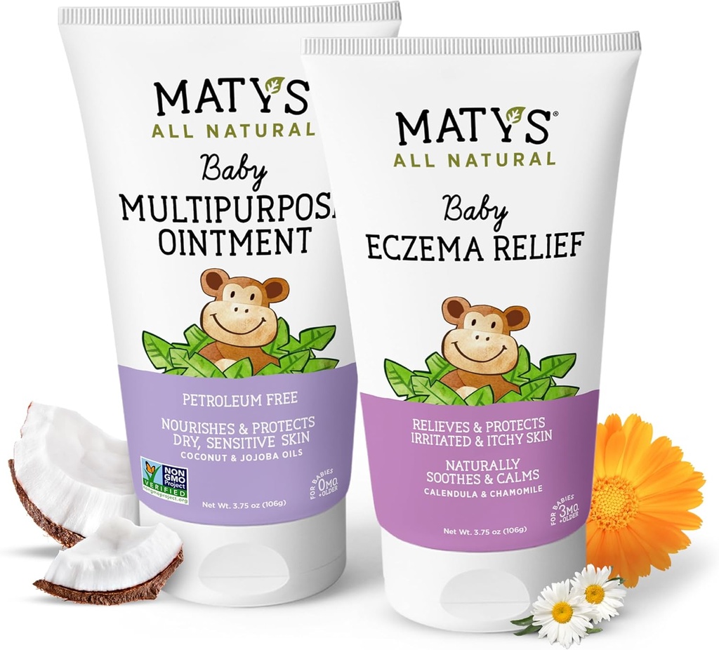 Matys Baby Eczema & Multi Purpose Ointment 2pk Combo for Bebekler 3 ay +, Soothe Eczema & Nourish Kuru Skin, Steroid/Petroleum ücretsiz, 3.75oz Her Tube