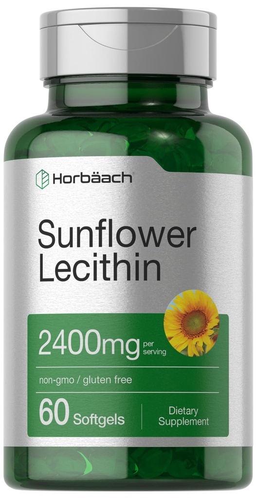 Horbäach Sunflower Lecithin Softgel Capsules | 2400 mg | 60 Pills | Doğal Occurring Phospholipids | Non-GMO, Gluten Free Supplement Supplement