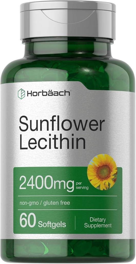 Horbäach Sunflower Lecithin Softgel Capsules | 2400 mg | 60 Pills | Doğal Occurring Phospholipids | Non-GMO, Gluten Free Supplement Supplement