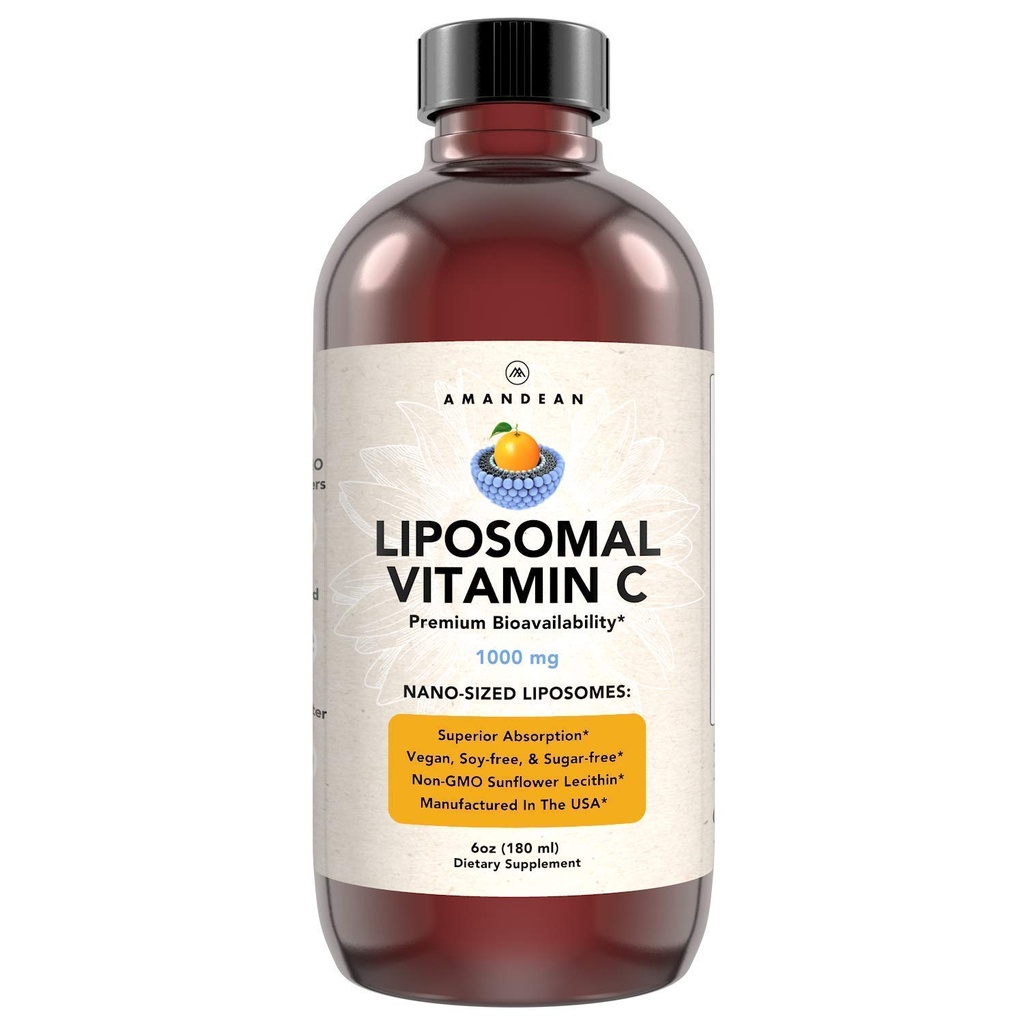 AMANDEAN Liposomal Vitamin C 1000 mg. Sıvı VIT C Supplement. Immune Support, Skin Health, Collagen Production. Fast Absorbing Antioxy Delivery. Quali-C, Soy-Free, Vegan, Non-GMO.