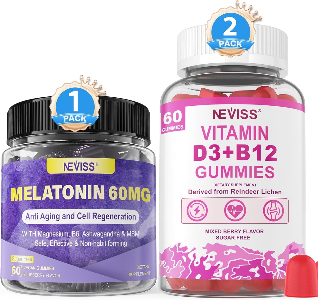 NECISS Μελατονίνη, Βιταμίνη D3 + Βιταμίνη B12 Gummies