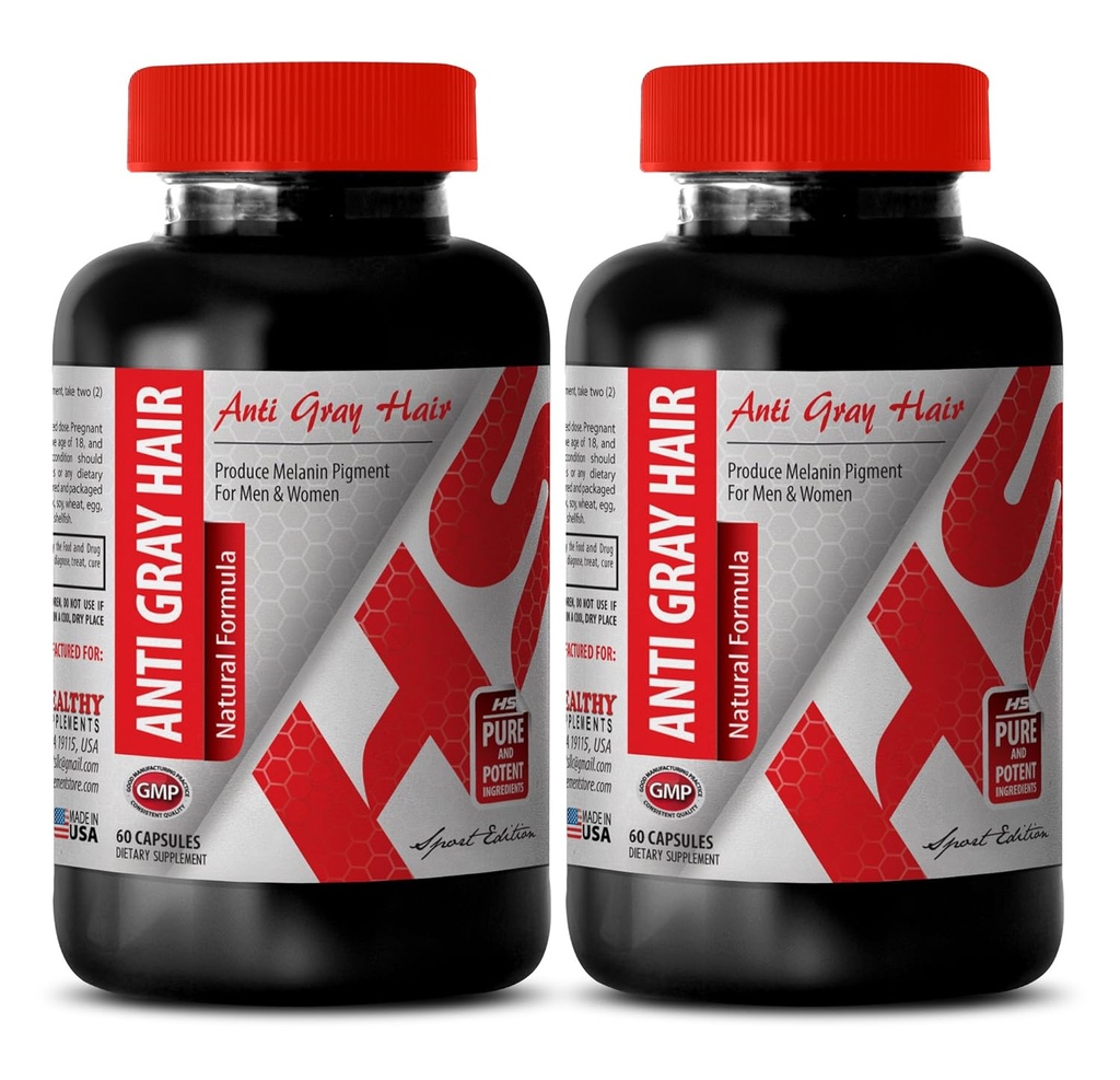 Nettle kökü ile palmetto - ANTI GRAY HAIR NATURAL FORMULA - Saç kaybı için ek, erkekler ve kadınlar için anti-gray saç takviyesi, saç takviyeleri, 2 Bot 120 Caps