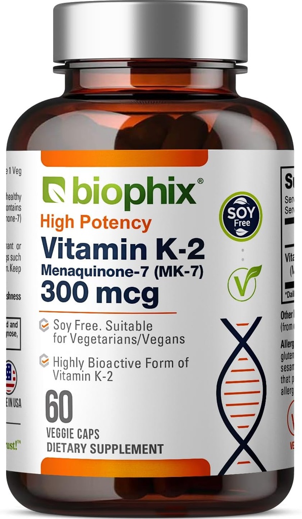 Biophix Vitamin K2 MK-7 30006, 60 Vegan Capsules - Yüksek Lisans Kemik Güçliği ve Immune Health için Tamam