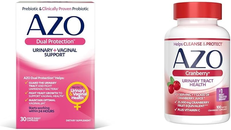 AZO Dual Protection | Urinary + Vaginal Support* | Prebiyotik Plus Klinik Olarak Proven Women's Probiyotik | Starts Working within 24 Hours | Non-GMO | 30 Count & Cranberry Urinary Tract Health Supplement