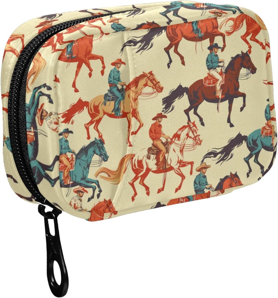 Fustylead Vibrant Retro Western Cowboy Horse Pill Organizer For Purse, Haftalık Portre Pill Box with lips to Storage Vitamins Fish Oils Drugs Supplements Supplements