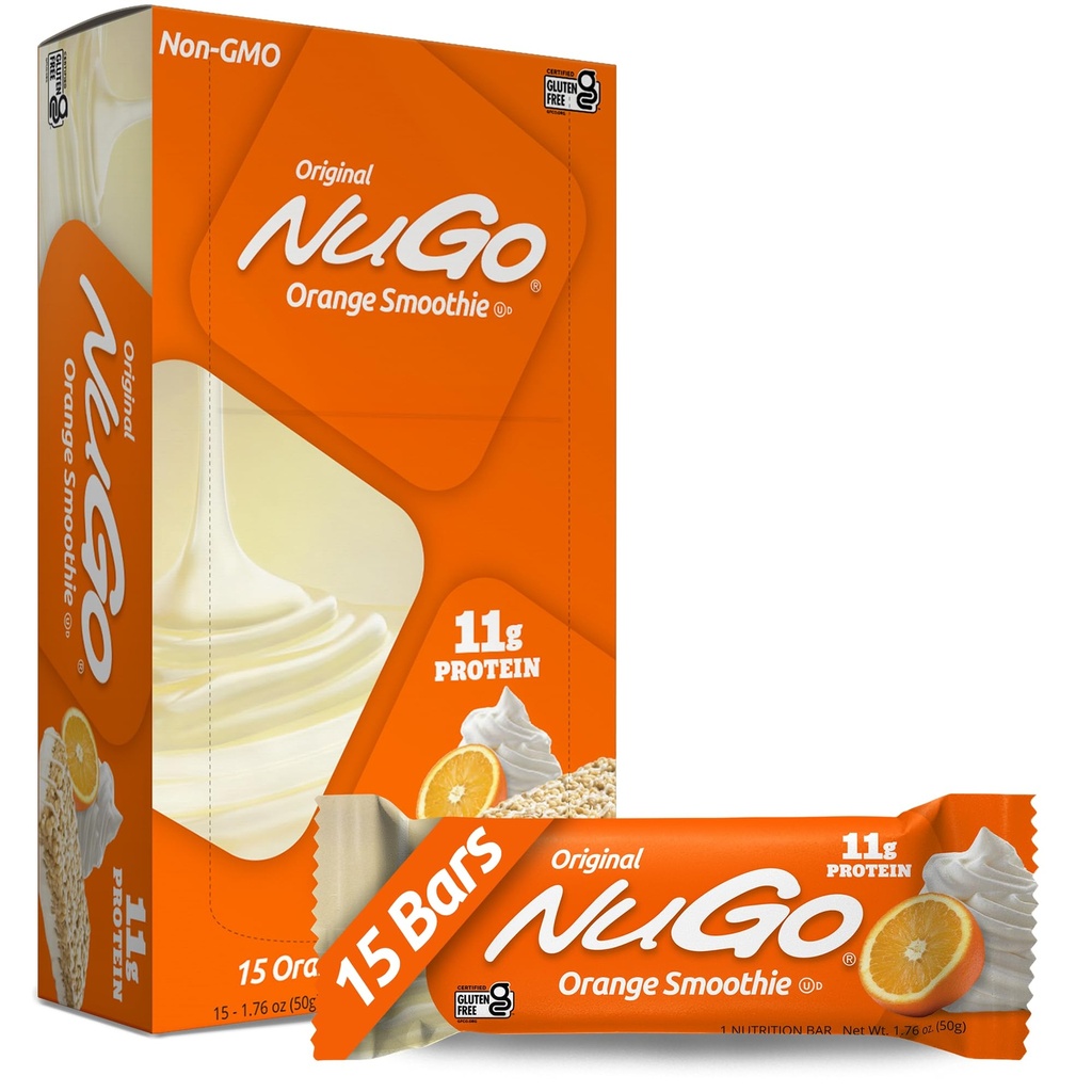 NuGo protein Bar, Orange Smoothie, 11g protein, Gluten Free, 15 Count