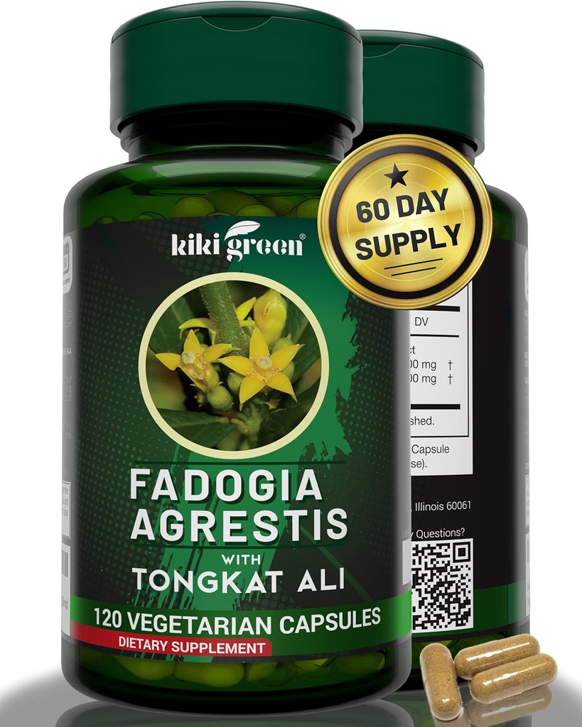 KIKI Green Fadogia Agrestis και Tongkat Ali συμπλήρωμα βοτάνων - 1000mg ανά υπηρεσία - 120 κάψουλες Vegan για καθημερινή ενίσχυση και ζωτικότητα