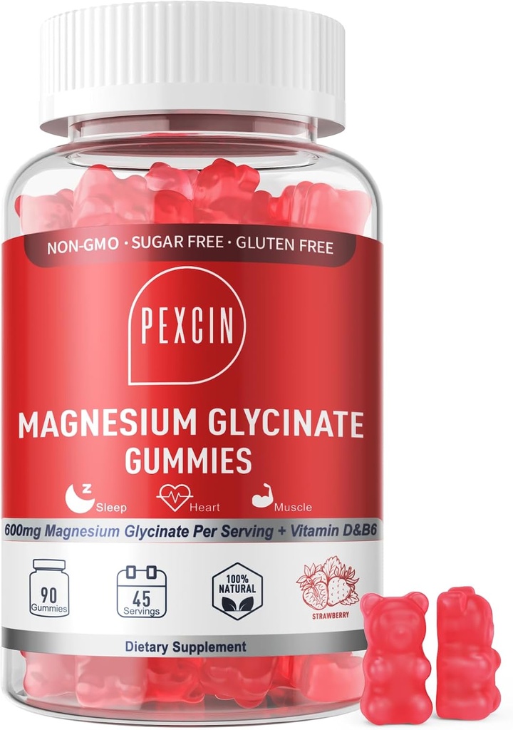 Magnezyum Glycinate Gummies for Yetişkinler & Çocuklar, 1000 mg High Abhidrasyon Kompleksi Magnezyum Supplement, Sugar Free with P properties,Vitamins for Calm, Sleep Supprt, Stress Relief, 90 Countss