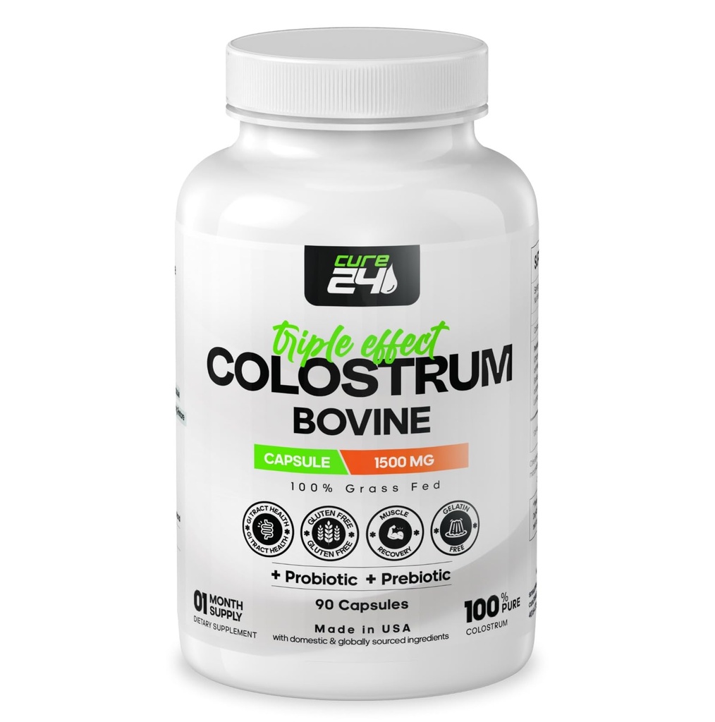Bovine Colostrum X3 Capsule Supplement for Humans, 100% Pure Whole Natural Grass Fed Superfood, High IgG, Plus Probiyotik & Prebiyotik, Made in USA